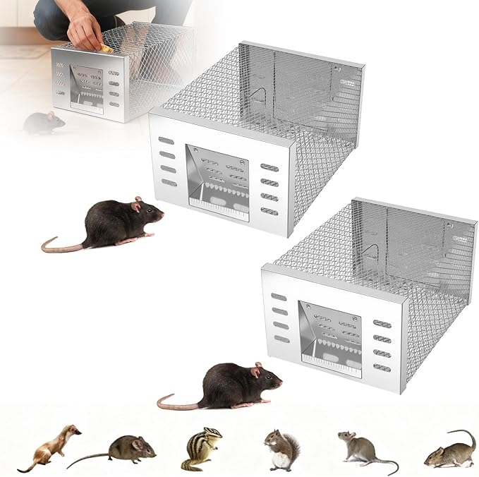 Eaglever Mouse Trap Eaglever Rat Trap Stainless Steel Automatic Mousetrap Automatic Rat Trap Automatic Mouse Trap Easy to Set Mice Catcher for Indoor and Outdoor (2 PCS)