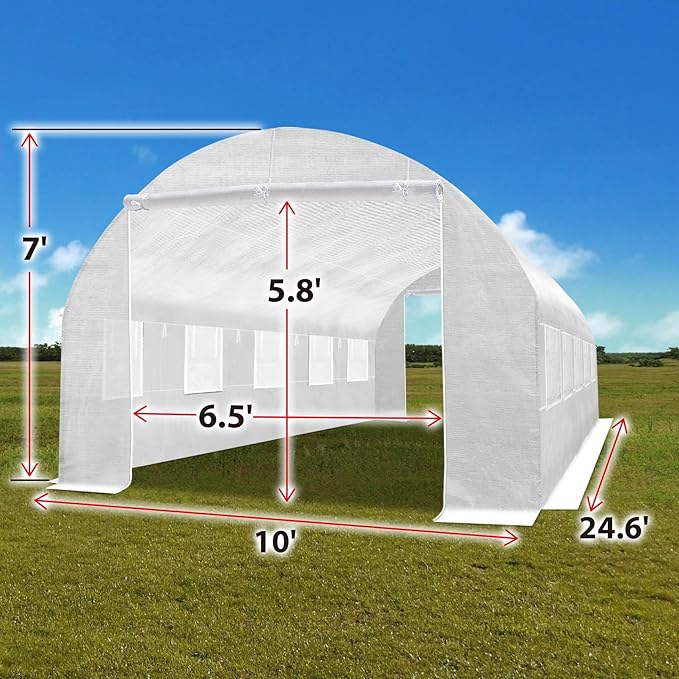 YardGrow 2-Doors Replacement Greenhouse Cover for Larger Walk in Outdoor Yard Plant Gardening Hot House Cover ONLY (24.6'x10'x7' White)