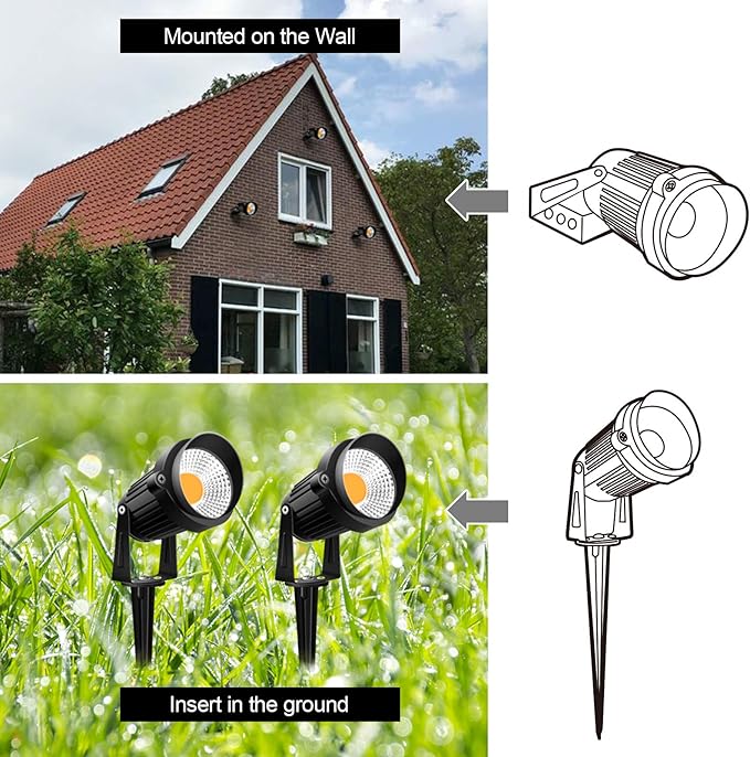 ZUCKEO 10W Landscape Lighting Low Voltage LED Landscape Lights IP66 Waterproof Landscape Spotlights Yard Lawn Garden Outdoor Lights 12V 24V 1000LM Warm White (12Pack with Connectors)