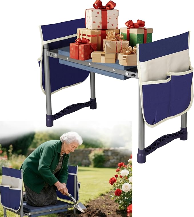 Luvenia Garden Kneeler and SeatFoldable Garden Stool 10.8 Wider Heavy Duty 2-in-1 Kneeling PadBench Kneeler and Seat Gardening Gifts for WomenMenSeniorsGrandparents