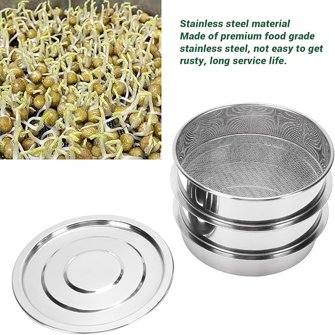 AUNMAS Seed Sprouting Kit Sprout Grower Kit with Lid Base for Home Gardening Beans Peas 6.7in Stainless Steel Mesh (4 Tier)