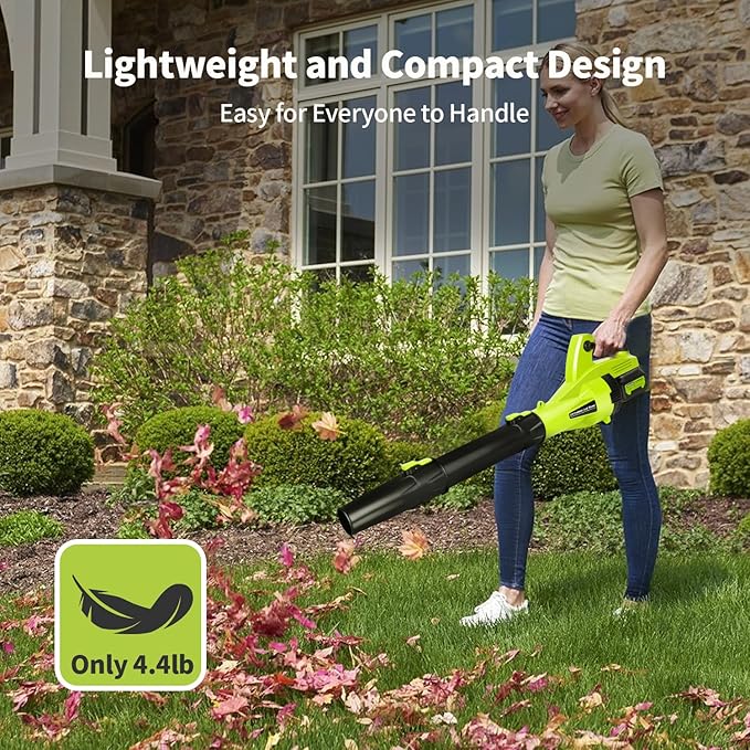 Leaf Blower Cordless 500 CFM Electric Leaf Blower with 2 Batteries and Charger 7 Speed Mode 4.0Ah Lightweight Battery Powered Cordless Leaf Blowers for Lawn Patio Driveway