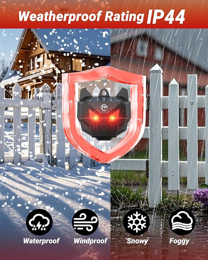 Solar Coyote Deterrent Predator Lights - Nocturnal Animal Repeller with Red LED Flashing Lights for Chicken Coop Yard &amp Garden Protection Against Raccoons Foxes Deer Skunks Hawks