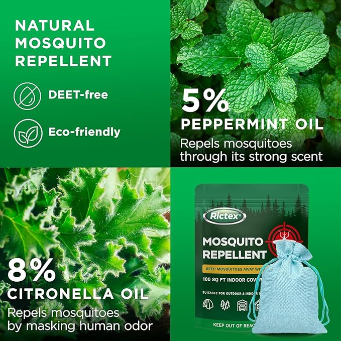 Mosquito Repellent Outdoor Patio Pouches: Natural Insect Deterrent with Citronella &amp Peppermint Oils - Safe for Kids &amp Pets - Ideal for Yard Camping Home &amp Indoor Use (1.55 Ounce (Pack o