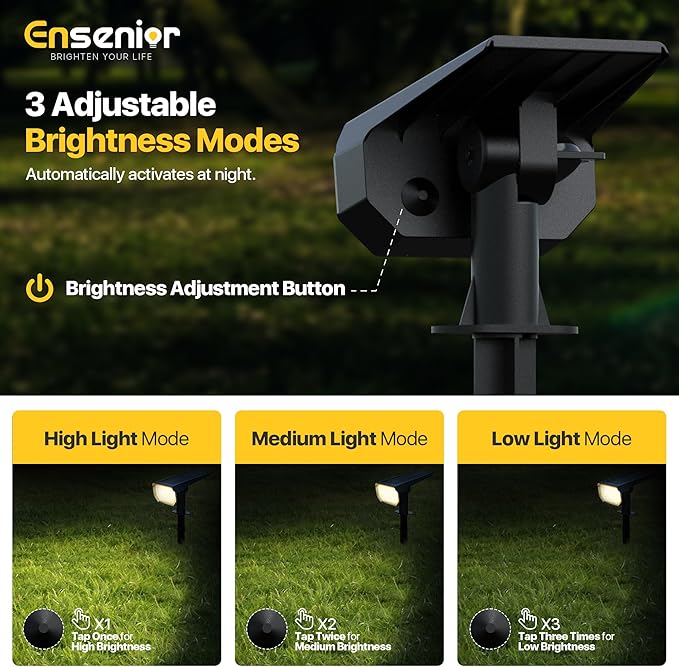 Ensenior Solar Spotlights Outdoor 56 LEDs Brightness Adjustable 3000K LED Solar Garden Lights Halloween Christmas Landscape Lighting for Flag/Yard/Pathway IP65 Waterproof - 6 Pack