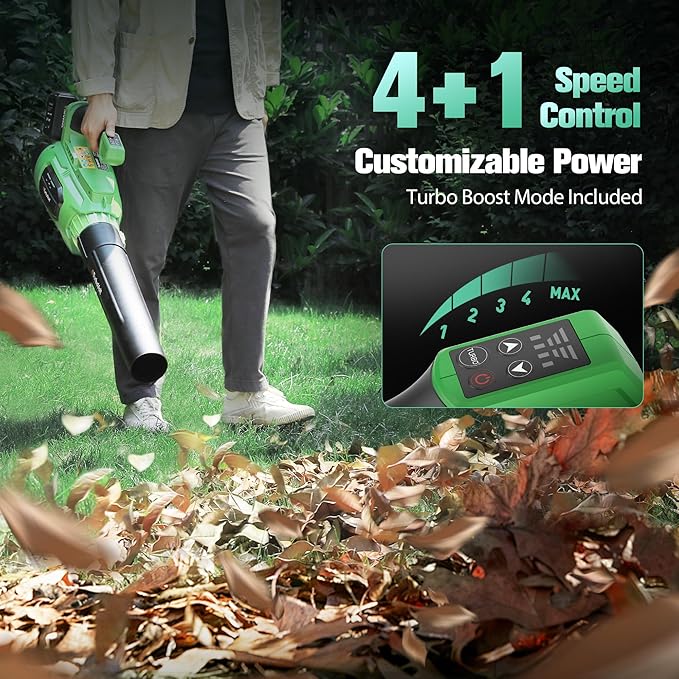 Cordless Leaf Blower 40V | 620CFM/150MPH Powerful Brushless Motor | 2X 5.0Ah Batteries and Charger | 3 Nozzles | 4 Speed + Turbo Mode | Lightweight Electric Blower for Lawn Care Garden Yard Dust