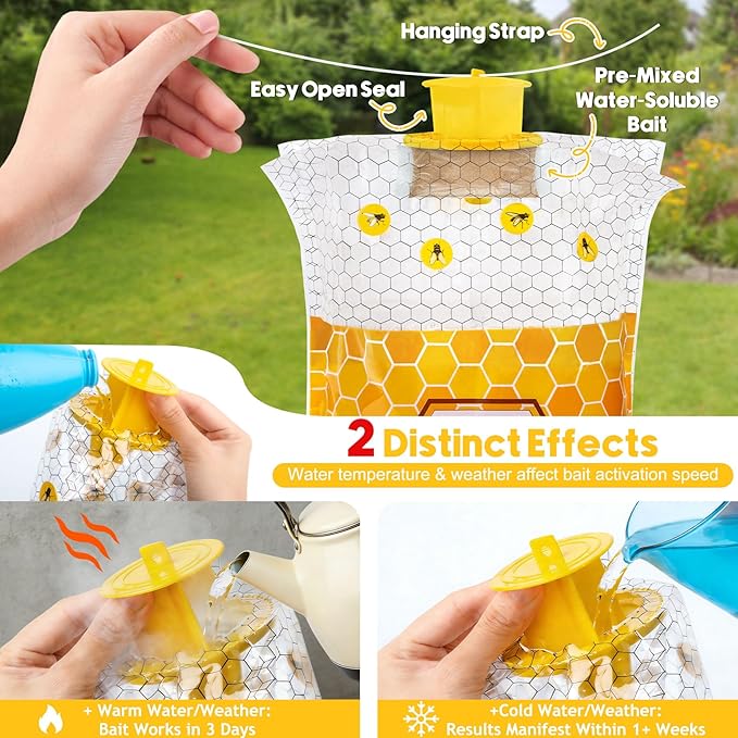8 Pack Big Fly Traps Outdoor Hanging for Patio Flies Bags Outdoor Disposable with 50g Bait Bug Fly Hunter Catcher Killer Control for Barn Horse Ranch Chicken Coop