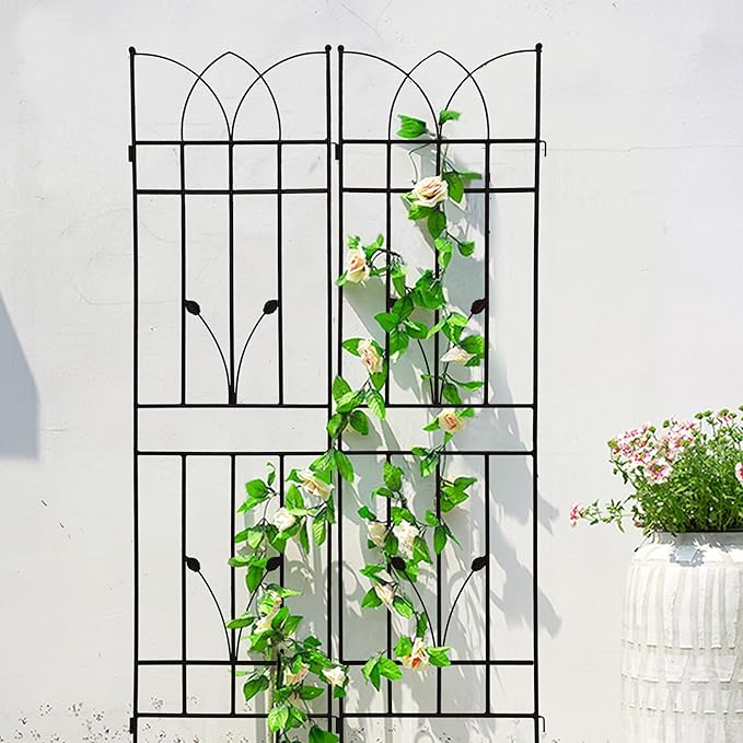 4 Pack Trellis for Climbing Plants Outdoor 6 FT Tall Galvanized Steel Garden Trellis for Patio Lawn Wall Decor Plant Trellis for Vine Cucumber Tomato Flower Clematis Roses Black
