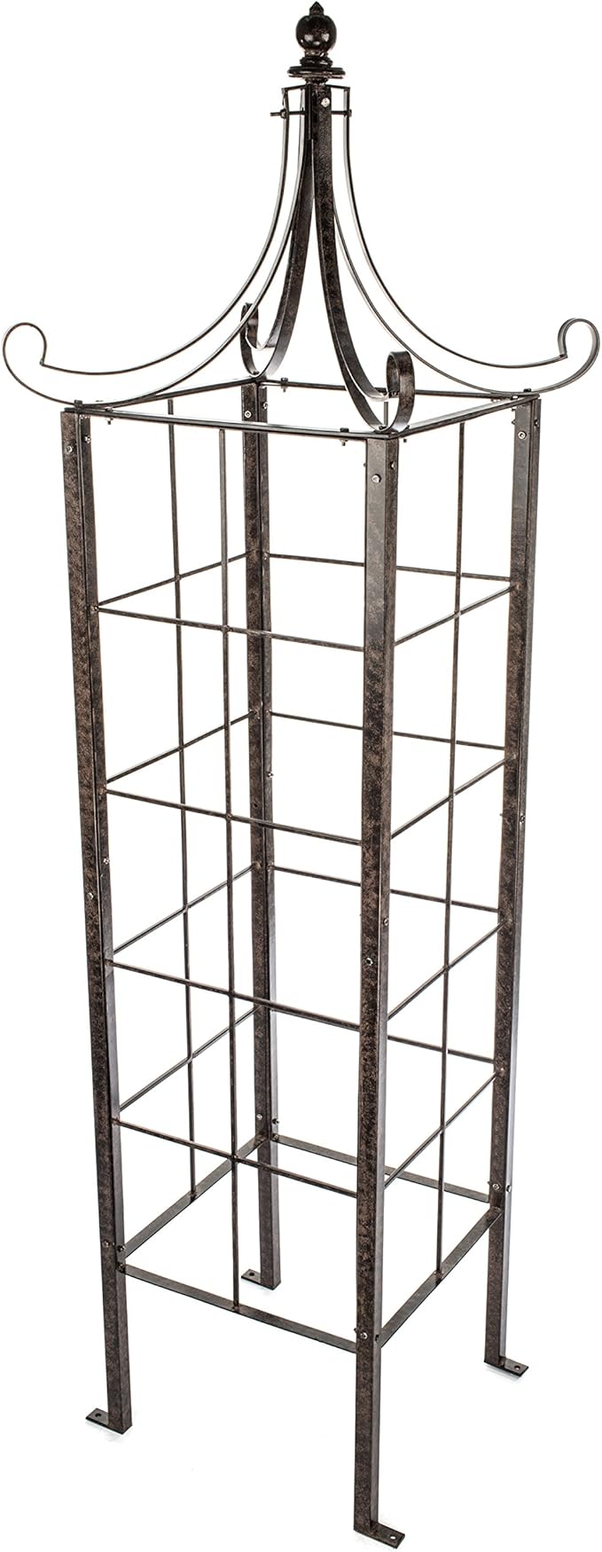 H Potter Garden Obelisk Trellis 7.5 FT Tall — 77-Lb Heavy Duty Iron for Climbing Roses Clematis Jasmine — Decorative Finial Ground Spikes Included Freestanding