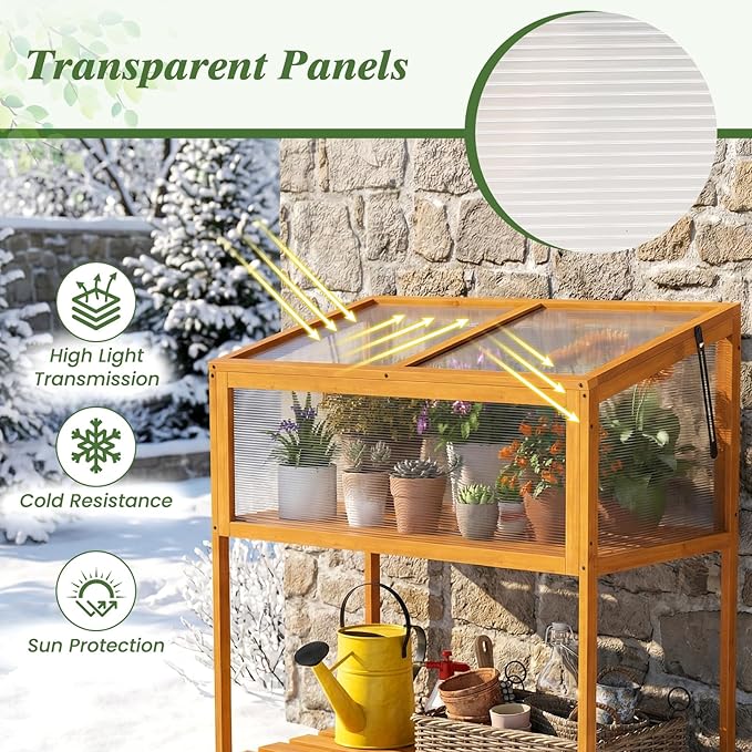 Wood Cold Frame Greenhouse Portable Raised Planter Bed Protection with Transparent Flip-top Roof Small Hot House for Balcony Garden Sunroom Indoor Outdoor (36”x20”x42”)