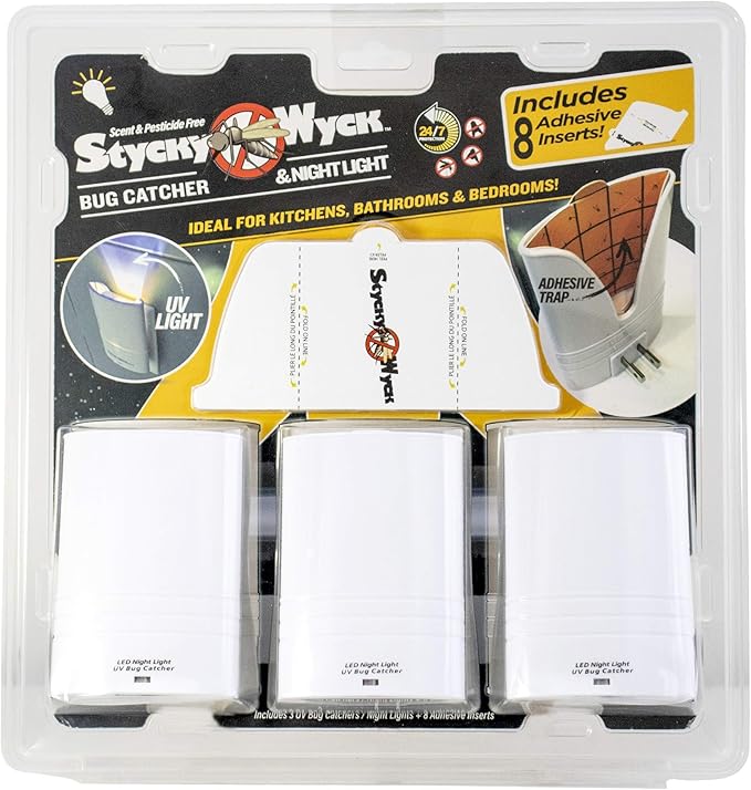 Flying Insect Trap Night Light LED Bug Catcher (Multi-Pack) - Plug in Bug Catcher Captures Houseflies Fruit Flies and Gnats - Adhesive Inserts Included