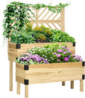 Raised Garden Bed with Trellis: Tier Wood Planter Box &amp Support System for Vegetables Flowers &amp Herbs