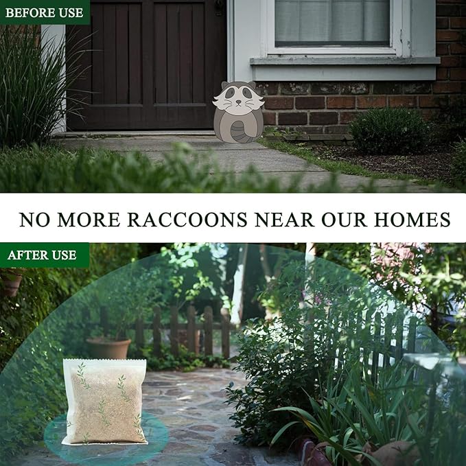 Natural Raccoon Repellent Granules – 8-Pack (25g per Bag) | Eco-Friendly Non-Toxic &amp Long-Lasting Protection with Garlic Peppermint &amp Wintergreen Oils | Safe for Pets and Children