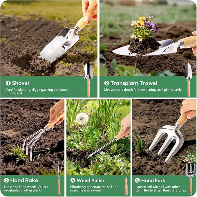 Gardening Hand Tools with Durable Garden Tools Bag and Rust-Proof Stainless Steel Garden Tools Set7pcs Gardening Gifts for Women and Gardeners