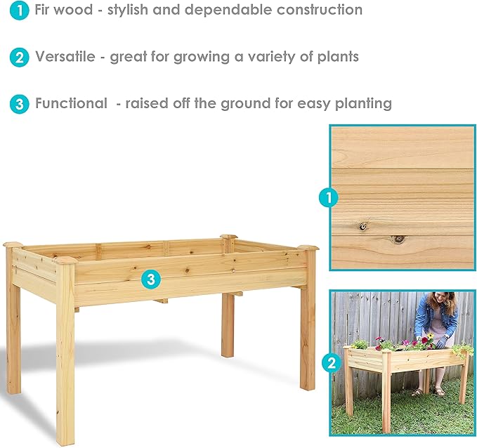Sunnydaze 48.5-Inch Wood Raised Garden Bed - Outdoor Rectangular Elevated Planter Box with 2 Drainage Holes