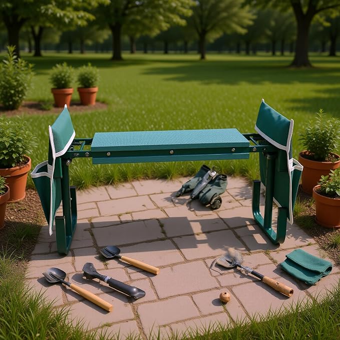 Zerodis Garden Stools 400lbs Widened Kneeler Pad Adjustable Height Foldable Portable Gardening Stool with 2 Tool Pouches Garden Kneeling Bench Support for Kneeling Sitting Kneeler (Green)