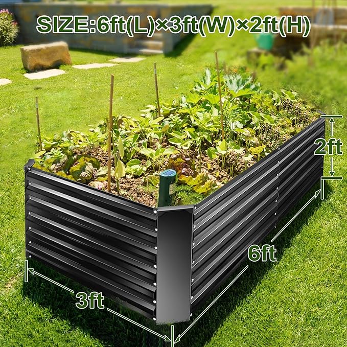 EDOSTORY Metal Raised Bed Garden Bed Kit 6x3x2ft Tall Galvanized Planter Raised Garden Boxes Outdoor Large Metal Raised Garden Beds for Flowers Vegetables Herbs