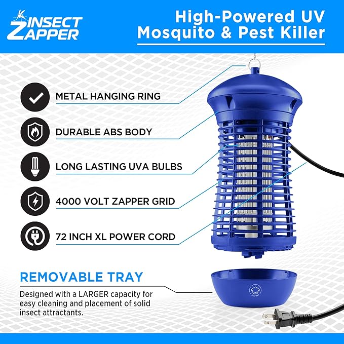 Livin’ Well Blue Bug Zapper Indoor Outdoor - 4000V High Powered Electric Mosquito Zapper Home Patio 1500 Sq Ft Range Fly Trap18W UVA Bulb Mosquito Killer Lamp Insect Bug Light