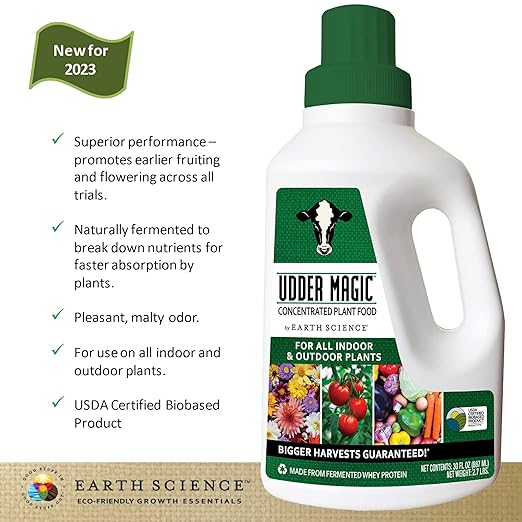 Earth Science Udder Magic Concentrated Plant Food for Indoor &amp Outdoor Plants— 30 oz—Nutrient Rich Fertilizer for Bigger Harvests &amp Blooms - Seed Starter for Vegetables Flowers Herbs Succul