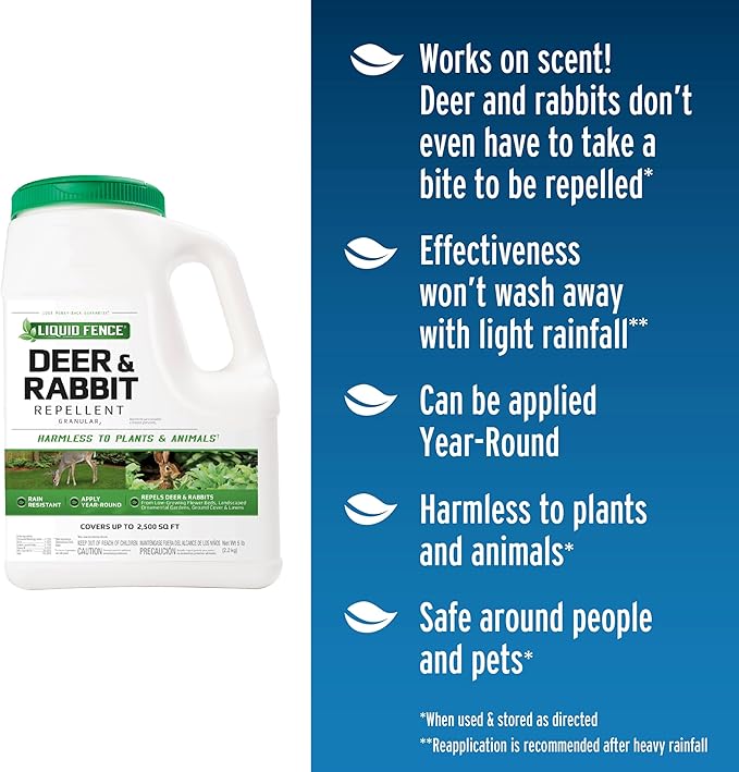 Liquid Fence Deer And Rabbit Repellent Granular 5 Pounds Harmless To Plants And Animals(Pack of 4)