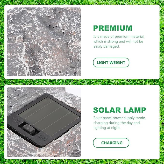 Solar Powered Stone LED Landscape Lamp Outdoor Garden Yard Solar Light Waterproof Resin Spotlights for Patio Pathway Decorative Lighting