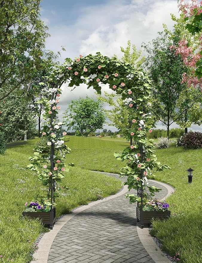 Span 70.9 Garden Arch Trellis for Climbing PlantsMetal Arch Frame Outdoor Garden Arbors and Arches for Halloween Christmas Birthday Party Baby Shower Decoration