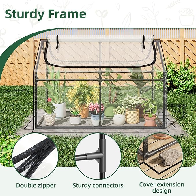 Superlele Mini Greenhouse for Outdoor 48x24x36In Portable Greenhouse with 2 Large Zipper Doors Transparent PVC Cover for Plant Protection and Winter Gardening Reinforced Frame