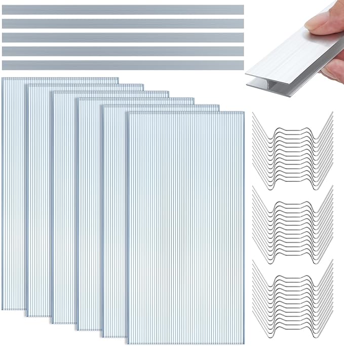 Hotop Polycarbonate Greenhouse Panels Kit 4' x 2' x 0.24 Includes 6 Pack Clear Double Layer Polycarbonate Sheets 5 Pcs Aluminum Connecting Strips and 50 Pcs W Shaped Clips for Garden Covering