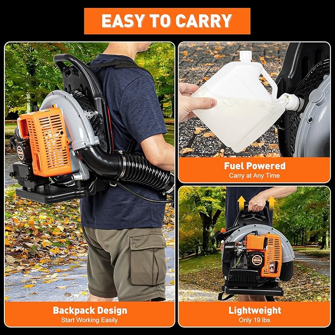 63CC 2-Stroke Leaf Blower Backpack Leaf Blower Powerful Engine Leaf Blowers 6800r/Min 0.47Gal Large Tank 2.7KW Leaf Sweeping Machine for Yard Maintenance (63CC 2-Stroke)