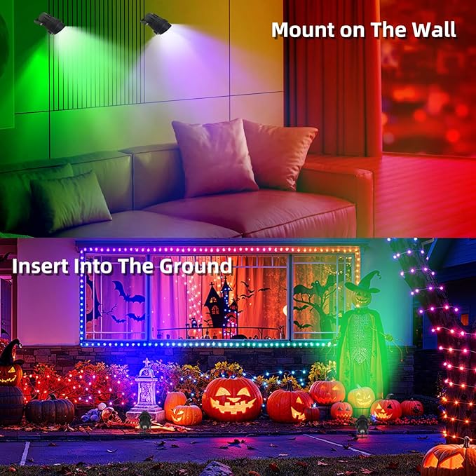 Christmas Spotlights Outdoor 12W RGB Color Changing Landscape Lighting 120V Waterproof Spotlight with Plug &amp Remote for House Garden Path Tree Patio Lawn Decoration （2 Pack