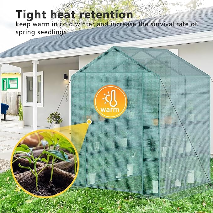 Greenhouse 57 x 57 x 76'' Greenhouses Plant Tent for Outdoors Durable Grow Kit with Window Thicken PE Cover 3 Tiers 8 Shelves Heavy Duty Walk in Green Houses for Indoor Backyard Outside