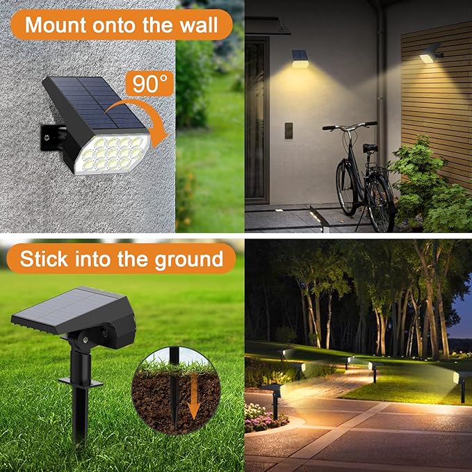 WELALO Solar Spot Lights Outdoor [2 Pack/65 LED/3 Modes] Solar Landscape Spotlights Solar Powered Security Lights IP68 Waterproof Wall Lights for Outsides Walkway Yard Garden Driveway(Warm White)