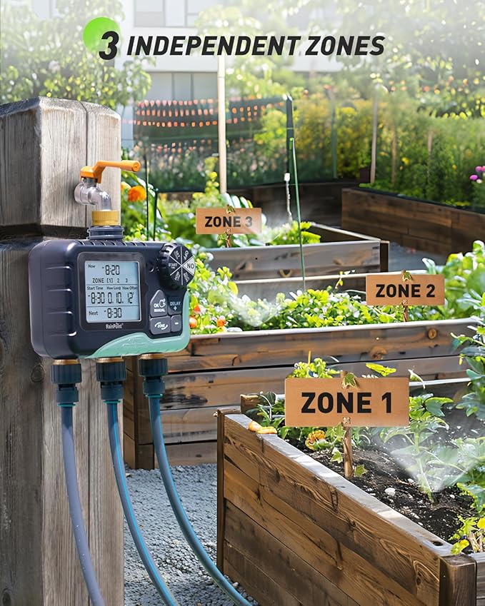RAINPOINT 3 Zone Water Timer with Brass Inlet &amp Outlet 3 Custom Watering Plans Sprinkler Timer Featuring IP65 WaterproofRain Delay Manual &amp Automatic Watering with Large LCD for Yard 2026