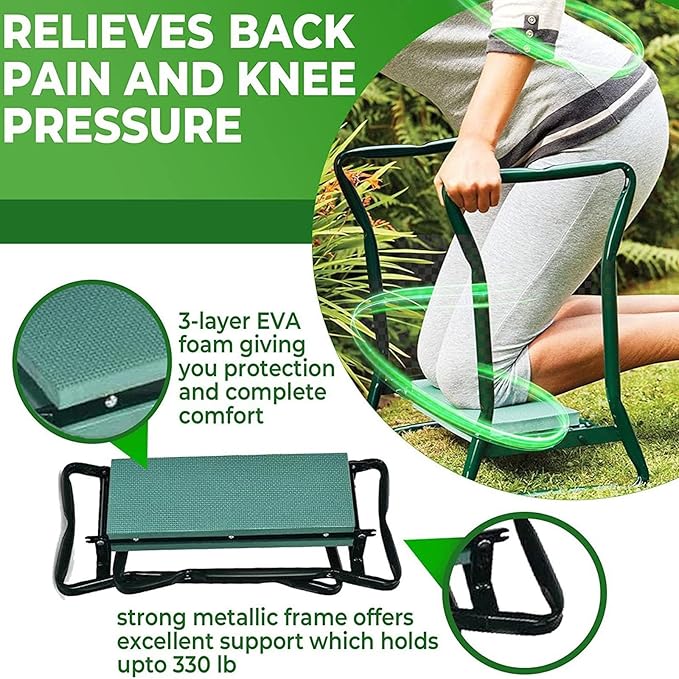 Kneeling Bench for Gardening Foldable Garden Kneeler Seat Heavy Duty Gardening Stool Kneeling Bench with Large Tool Pouch and Wider EVA Foam Kneeling Pad Gifts for Women Men Seniors Gardener