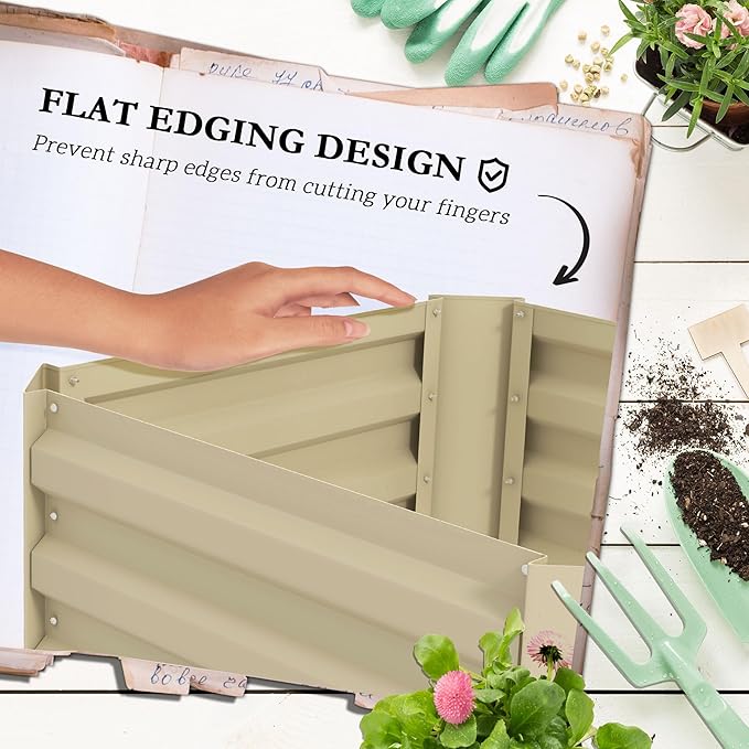 Galvanized Steel Raised Garden Bed 24x24x11.75 - Trellis Tomato Cage Draining Bottomed Planter for Vegetables Flowers | Outdoor Patio Garden