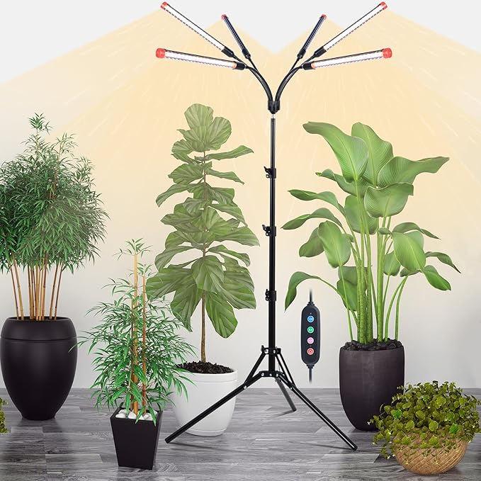 6Head Grow Light on Stand for Large and Tall Indoor Plants Bonsai Tree Bright and Big Coverage Plant Growing Lamps 4/8/12/16/20H Timer 54 Watt Power Draw NO Need Adapter 360° Gooseneck