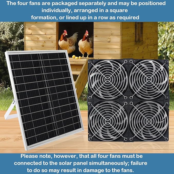 20W Solar Powered Exhaust Fan Kit with Solar Panel &amp 4-Pack High-Speed Brushless DC Fans 2600RPM 9.8ft Cord Waterproof for Greenhouses AtticShedBarnDog House