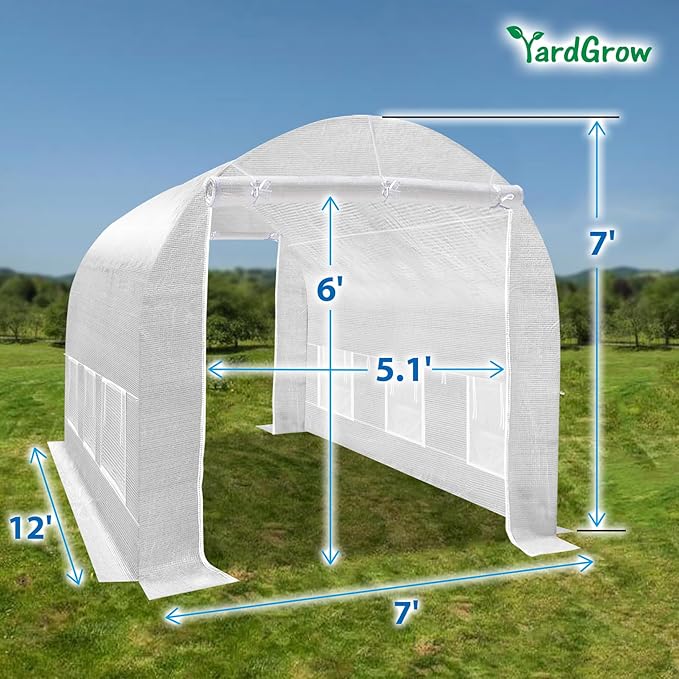 YardGrow 2-Doors Replacement Greenhouse Cover for Larger Walk in Outdoor Yard Plant Gardening Hot House Cover ONLY (12'x7'x7' White)