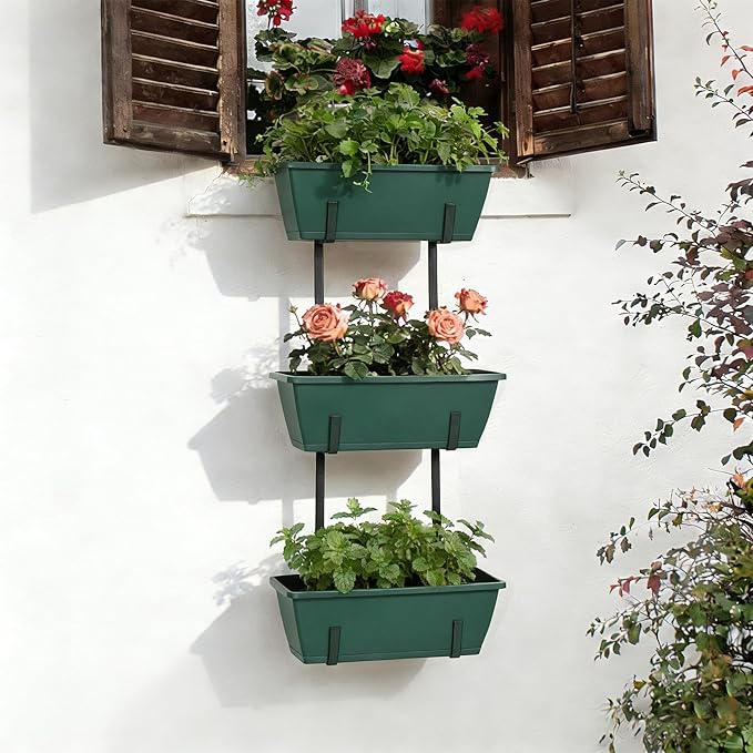 OYEAL Railing Planter Box 3 Tier Vertical Window Boxes Planter Raised Garden Bed