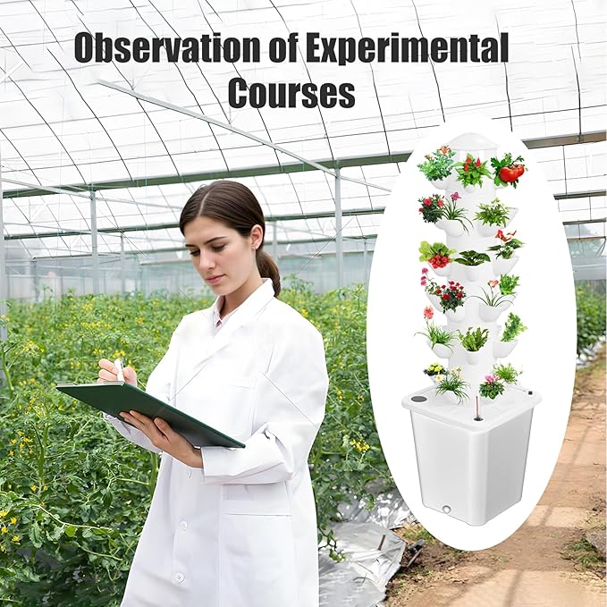Hydroponic Tower Hydroponics Growing System Kit 6 Layers 30 Pods Vertical Planter Tower with 10L Tank Indoor Outdoor Hydroponic Grow System for Herb/Strawberry/Vegetable/Flower Planting (White)