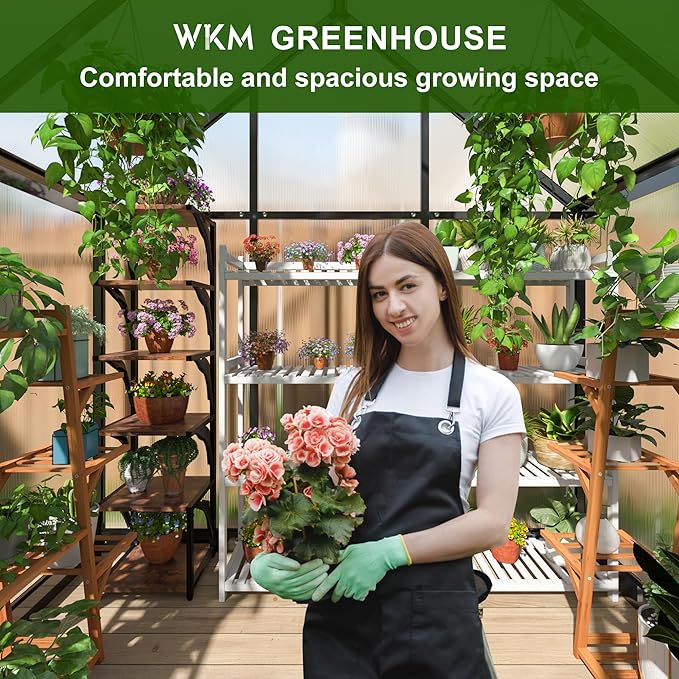 WKM 4x6 FT Greenhouse for Outdoors Quick-fit Structure Polycarbonate Green House with Window for Ventilation Walk-in Aluminum Greenhouse for Outsides Garden Backyard Black