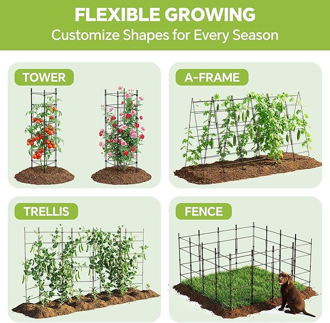 46 Inch Adjustable Metal Tomato Cage for Garden - 3 Pack Panel-Assembled Garden Trellis Flexible Shapes Plant Support Set Rustproof Stackable Trellis for Climbing Plants Outdoor Raised Bed Flowers