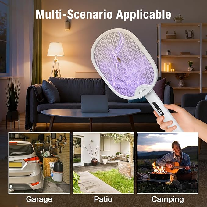 BALDR Electric Fly Swatter Racket Foldable 2 in 1 Bug Zapper 3000V Powerful Mosquito Killer with Purple Attractant Trap Lamp 1200mAh Type-C Rechargeable for Indoor Home Office Patio Camping 2 Pack