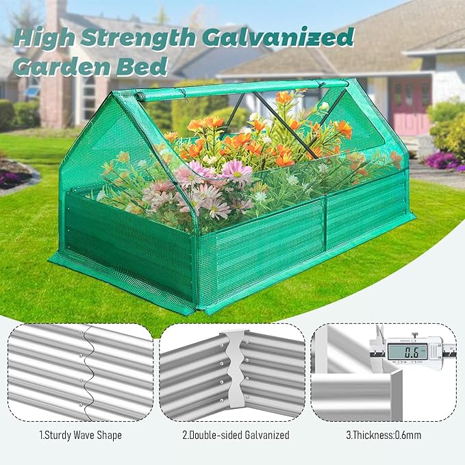 High Strength Planter Box with a Cover 73’’* 37’’* 36 Galvanized Raised Garden Bed 3 in 1 Garden Box Outdoor Planter Box for Growing Vegetables Flowers and Other Plants.