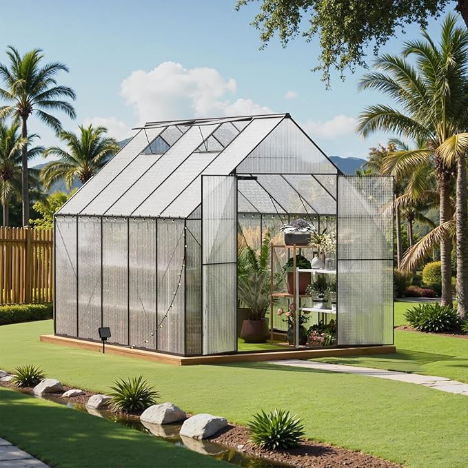 Green House for Outside Greenhouse for Outdoor Walk-in Garden Greenhouses Heavy Duty Polycarbonate Greenhouse Backyard Green Houses8x10