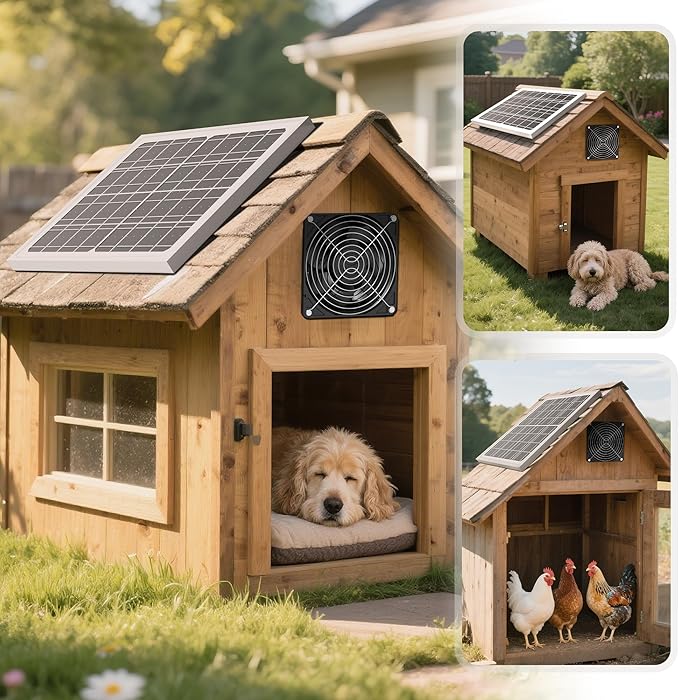 Chronoseek Solar Exhaust Vent Fan with 10000mAh Battery Backup for Outdoor Chicken Coops-Window Fan with 15W Waterproof Solar Panel3500 RPM Day or Night Solar Exhaust Fans for GreenhouseShedCamping
