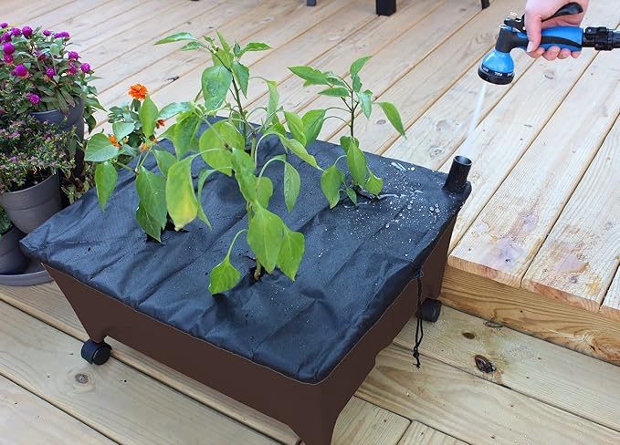 Emsco Group 2345 City Raised Bed Grow Box – Self Watering and Improved Aeration – Mobile Unit with Casters Picker Earth Brown