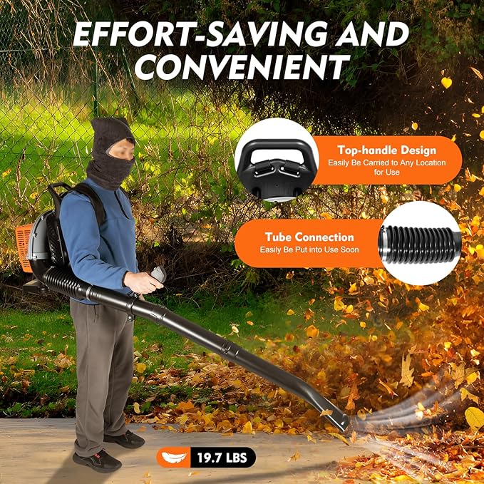 Backpack Leaf Blower with 1.8L Fuel Tank 63CC 2-Stroke Gas Leaf Blowers with Adjustable Speed Gas Powered Grass Lawn Blower for Leaf Sand Gravel Snow Yard