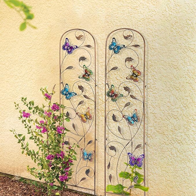 SUNNYPARK Set of 2 Butterfly Metal Garden Trellis for Climbing Plants Decorative Vegetables Flowers Vine Trellis for Outdoor Patio 60'' H x 11'' W