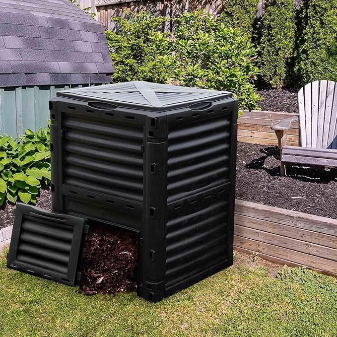Outdoor Composting Bins80 Gallon Large Compost Bin with Top Flip Latch-on Lid &amp Bottom DoorGrass Food Trash Composter BarrelAerating Outdoor Compost Box for Garden Yard(Black+Green)